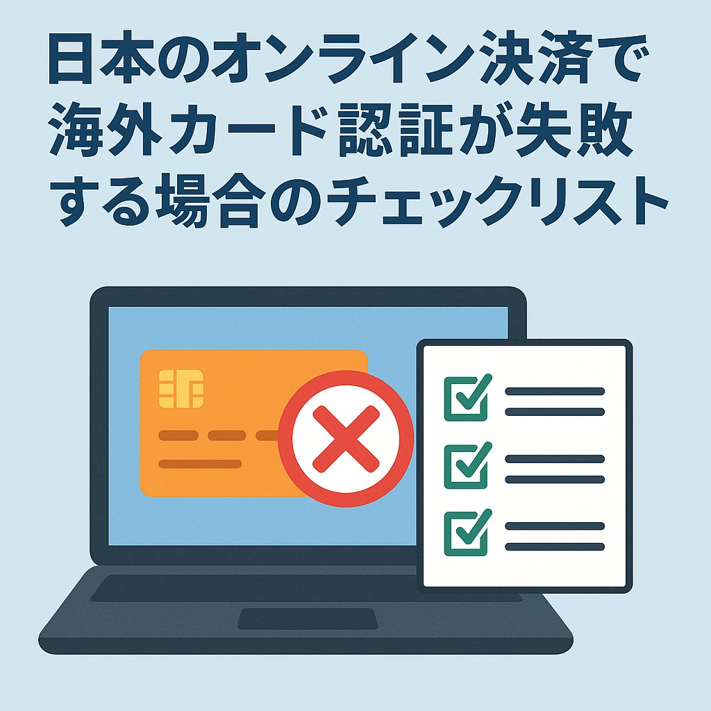 日本のオンライン決済で海外カード認証が失敗したときの確認チェックリストを示すイメージ