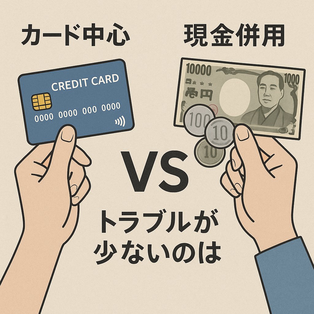日本生活費の支払いでカード中心と現金併用を比較するイメージ
